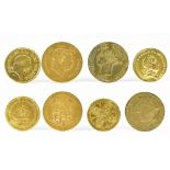 A George III gold half sovereign 1820, an 1802 1/3 Guinea, a 1718 gold coin, 8.8g and a Victorian