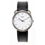 HERMÈS; a quartz movement Arceau watch with steel case, white lacquered dial, Swiss made with '