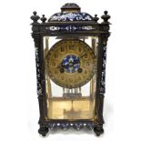 ELKINGTON & CO LTD; a French gilt metal champlevé enamel mantel clock, the circular dial set with