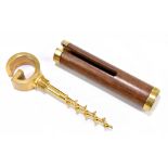 GUCCI; a vintage 1960s wood and gold plated brass roundlet style corkscrew and bottle opener, the