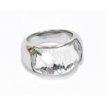 SWAROVKSI; a silver tone Nirvana clear crystal cocktail ring, size 55, embossed with Swarovski