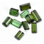 GREEN TOURMALINE; ten octagonal cut stones.