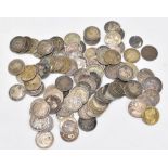 A collection Victoria and later silver three pence and four pence pieces and other silver coinage,