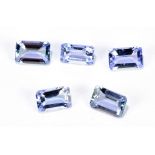 TANZANITE; five 6 x 4mm octagonal facet cut stones.