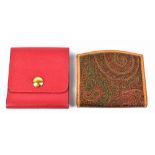 HERMÈS; a red pebbled calfskin leather post-it note case with gold tone logoed pop stud to front, '