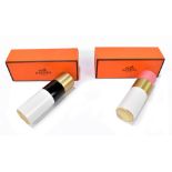 HERMÈS; a rose tan unused lipstick in original hessian case and box, and a Beige No.16 used lipstick