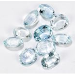 AQUAMARINE; ten oval cut stones.