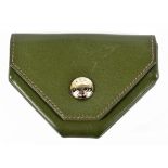 HERMÈS; a Le Van Cattle khaki calfskin leather coin purse with silver tone embossed logo to front