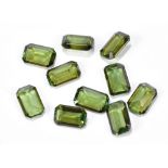 GREEN TOURMALINE; ten octagonal facet cut 6 x 4mm stones.