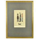 LAURENCE STEPHEN LOWRY RBA RA (1887-1976); colour print, 'Three Men and a Cat', signed in blue