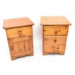 A pair of reproduction pine bedside cabinets.