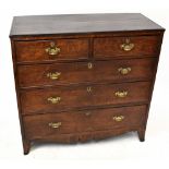 A George III oak chest of two short and three long drawers, on bracket feet, height 105cm, width
