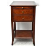 MULTIYORK; a reproduction mahogany side table, with leather inset brush slide and two drawers