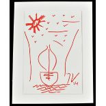 JEFF KOONS (born 1955); red ink drawing on paper, abstract, signed and dated 14, with certificate of