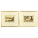 PERCY ROBERTSON (1868-1934); pair of black and white etchings, the largest measuring approx. 29 x