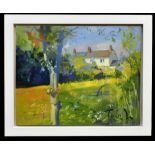 TOBY MULLIGAN; mixed media on canvas, 'The Garden, Late-Afternoon', signed lower right, 60 x 76cm,