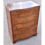 A reproduction walnut serpentine chest of five drawers, on bracket feet, height 98cm, width 78cm,