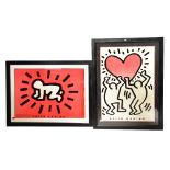 AFTER KEITH HARING; pair of Art Post lithographs printed in 1993, 58 x 81cm, both framed and