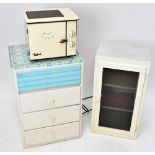 A vintage white painted kitchen chest of four short drawers, height 76cm, with a white painted