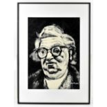 ROGER HAMPSON (1925-1996); monoprint, portrait of a lady wearing glasses, signed lower right, 50 x