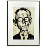 ROGER HAMPSON (1925-1996); monoprint, portrait of a gentleman wearing glasses, signed lower right,