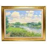 DAVID MCLOUGHLAN; oil on canvas, rural river landscape, signed, 76 x 101cm, framed. (D)Additional