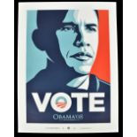 AFTER SHEPARD FAIREY; colour lithograph, 'Vote Obama 08 (2008)', produced for the presidential