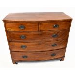 An early 19th century mahogany bowfronted chest of two short and three long graduated drawers, on