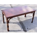 THOMAS GLENISTER; a reproduction mahogany rectangular coffee table on cluster column legs, height