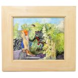 M. MALL; watercolour, 'Robin & Girl', signed and dated 2001 lower right, 27 x 33cm, framed and