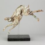 EMMA RODGERS (born 1974); an earthenware sculpture of a running hare incorporating a metal screw and