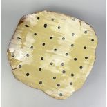 DYLAN BOWEN (born 1967); a large slipware slab dish with black dot decoration, remnants of gallery