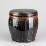 BERNARD LEACH (1887-1979) for Leach Pottery; a large stoneware cut sided jar and cover covered in