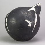 GORDON BALDWIN (born 1932); an earthenware vessel covered in black pigment with incised lines picked