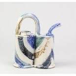 PETER MEANLEY (born 1944); a salt glazed spouted pouring vessel, impressed PM mark dated 2019,