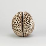 ALAN WALLWORK (1931-2019); a stoneware split sphere with green glaze highlights, incised AW mark,