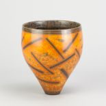 DUNCAN ROSS (born 1943); a smoke fired vessel with tapered base covered in burnished terra sigillata