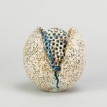 ALAN WALLWORK (1931-2019); a stoneware and porcelain split egg form with turquoise glaze highlights,