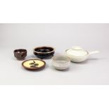 DON JONES (1936-2019); a group of ceramics including a cut sided stoneware cup, footed dish, bowl,