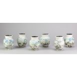 PETER CLOUGH (born 1944); a set of six grogged porcelain vases decorated with moorland landscapes,
