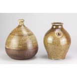 TIM HURN (born 1964); a wood fired salt glazed bottle with impressed decoration, impressed TH