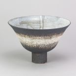 WAISTEL COOPER (1921-2003); a stoneware pedestal bowl with light sgraffito decoration on iron and