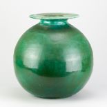 ABDO NAGI (1941-2001); a large earthenware vase with disc rim covered in metallic green glaze,