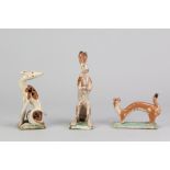 GEOFFREY FULLER (1936-2022); three earthenware animal sculptures comprising a dog, hare and stoat,