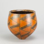 DUNCAN ROSS (born 1943); a smoke fired bulbous vessel covered in burnished terra sigillata slip with