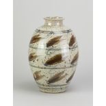 DEREK CLARKSON (1928-2013); a large stoneware vase covered in speckled grey glaze with iron and