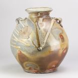 DICK LEHMAN (born 1942); a wood fired stoneware lugged tsubo, impressed DL mark, made late 1990s,