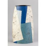 BERNARD IRWIN (born 1953); a stoneware tapered vessel decorated with blocks of different shades of