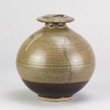 PAUL BARRON (1917-1983); a stoneware globular vase partially covered in green ash glaze, impressed B