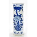 A 19th century Chinese blue and white porcelain sleeve vase, decorated with a lotus flower and
